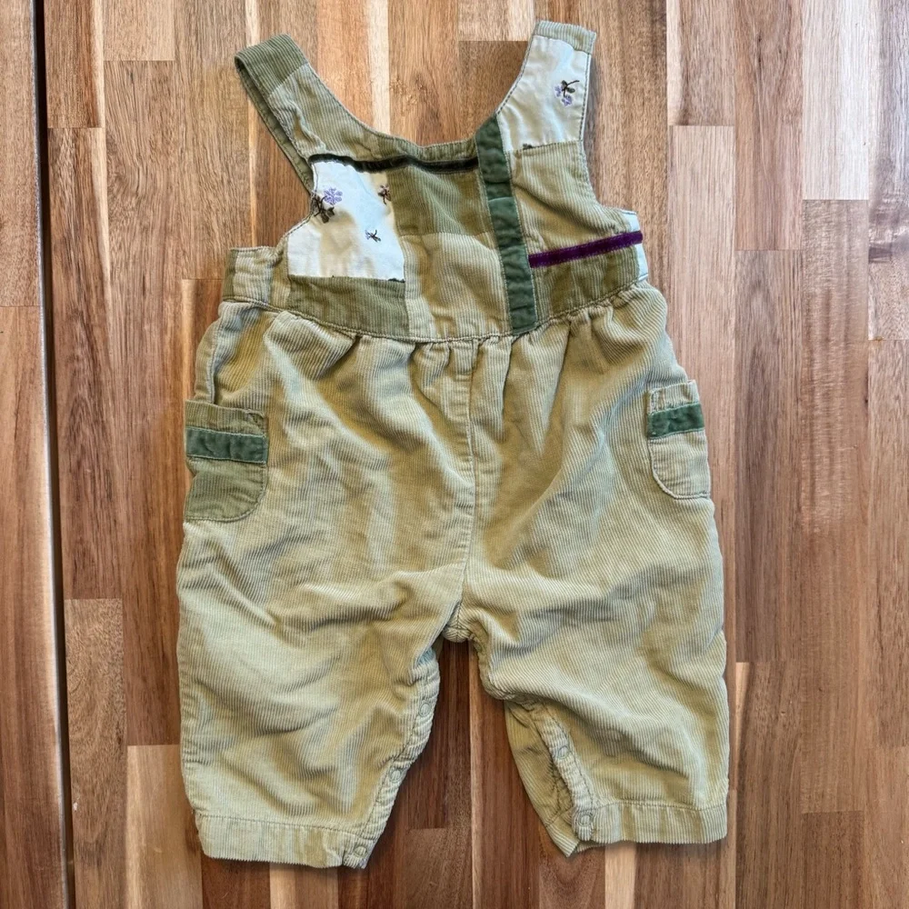 Vintage Gymboree Corduroy‎ Patchwork Overalls Olive Green Floral 3-6 Months 2000